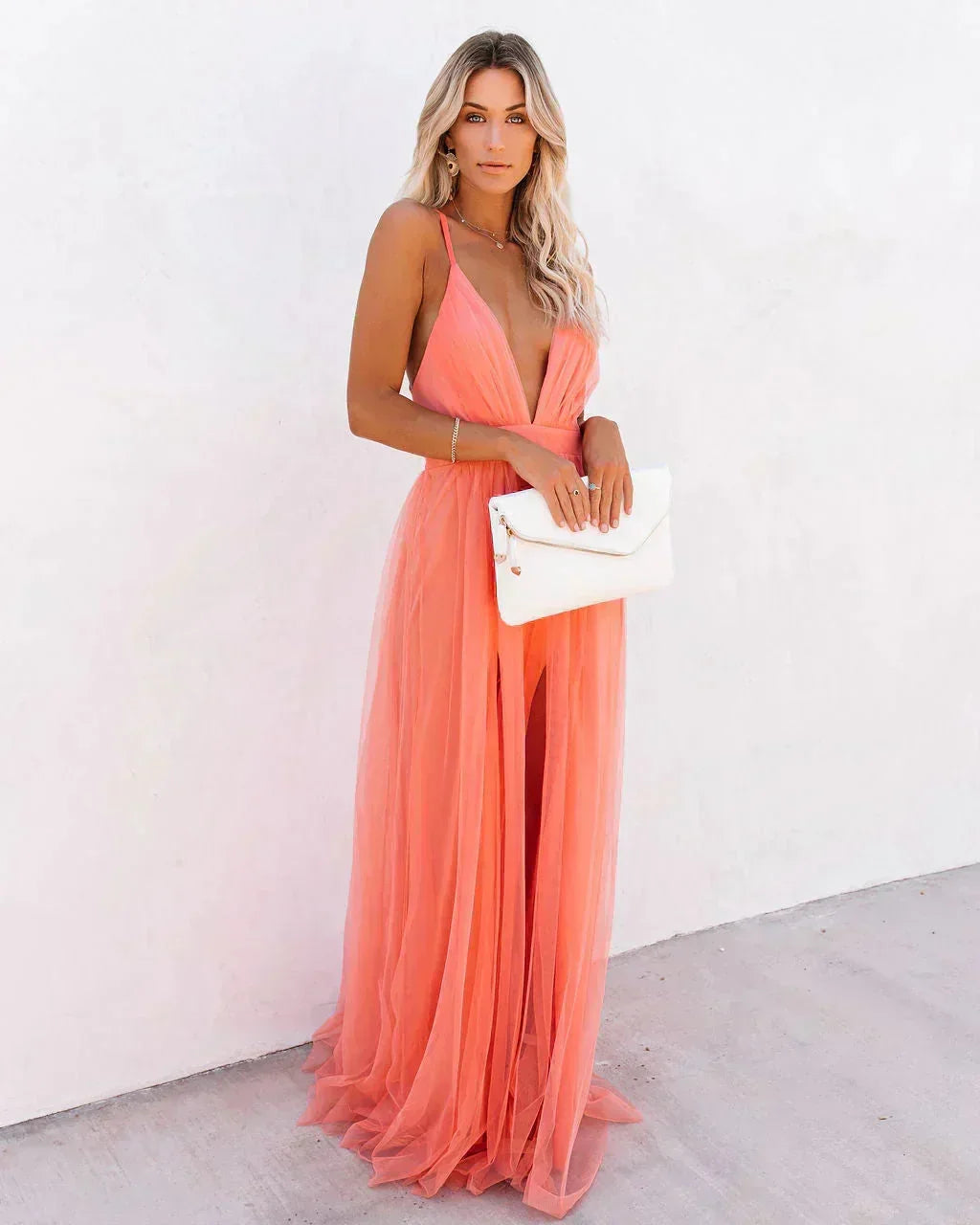 Robe Longue Fluide Dos Nu à Bretelles Croisées