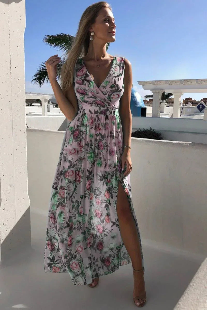Robe Longue Fleurie Bohème à Fente Élégante