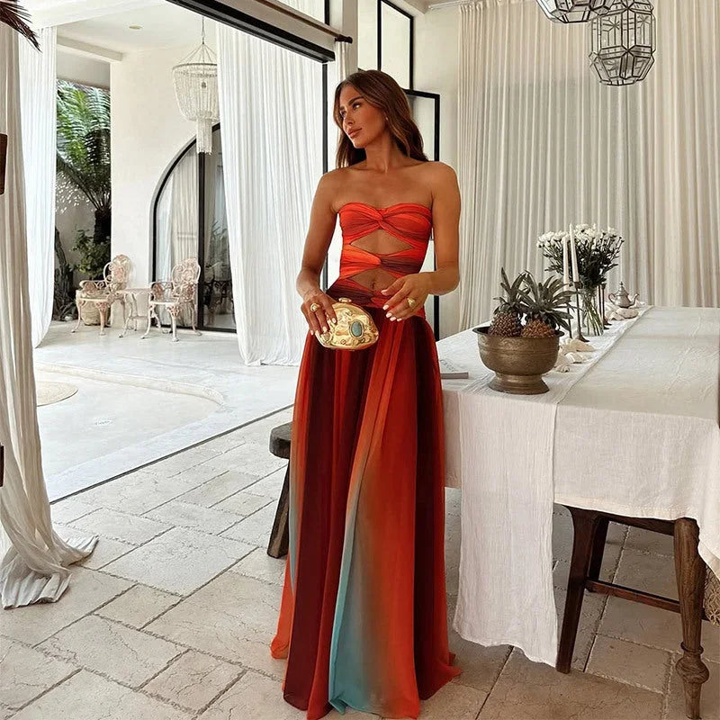 Vestido largo sin tirantes para mujer verano