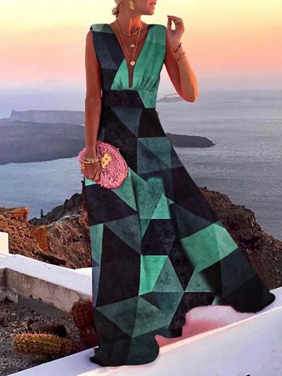 Robe Longue Fluide à Col V pour Femme