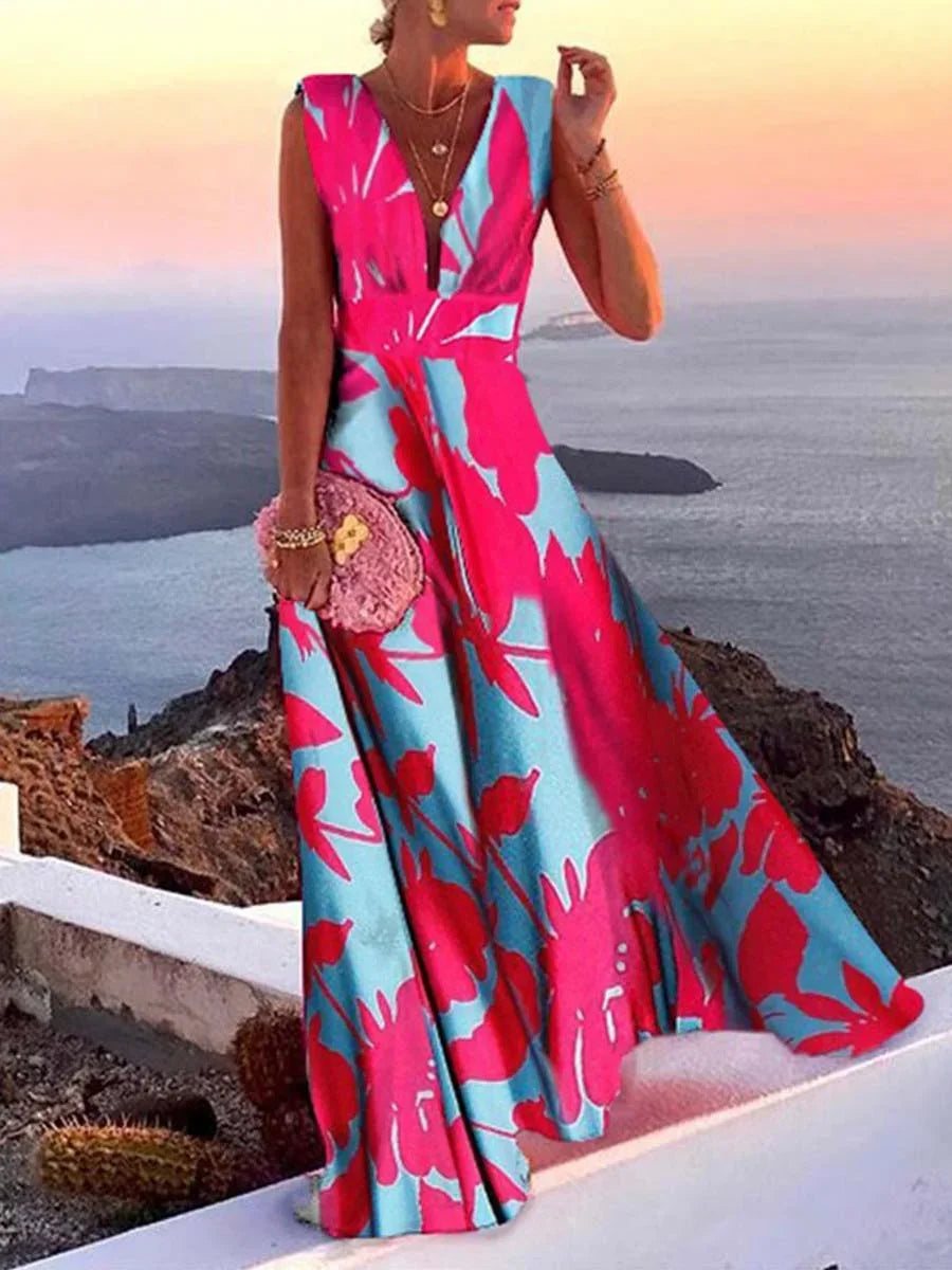 Robe Longue Fluide à Col V pour Femme