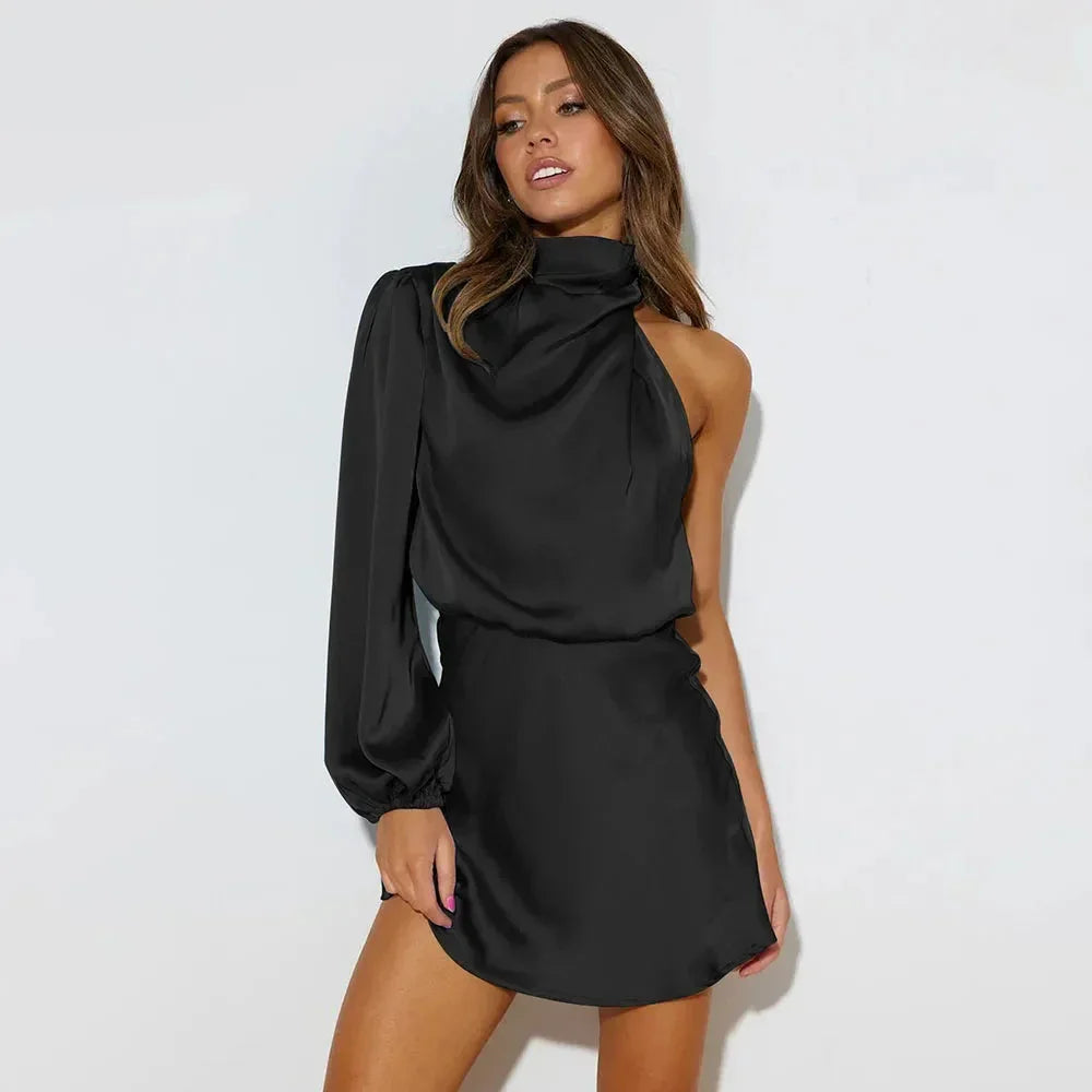 Elegant Dress with Draped Detail and Long Sleeve