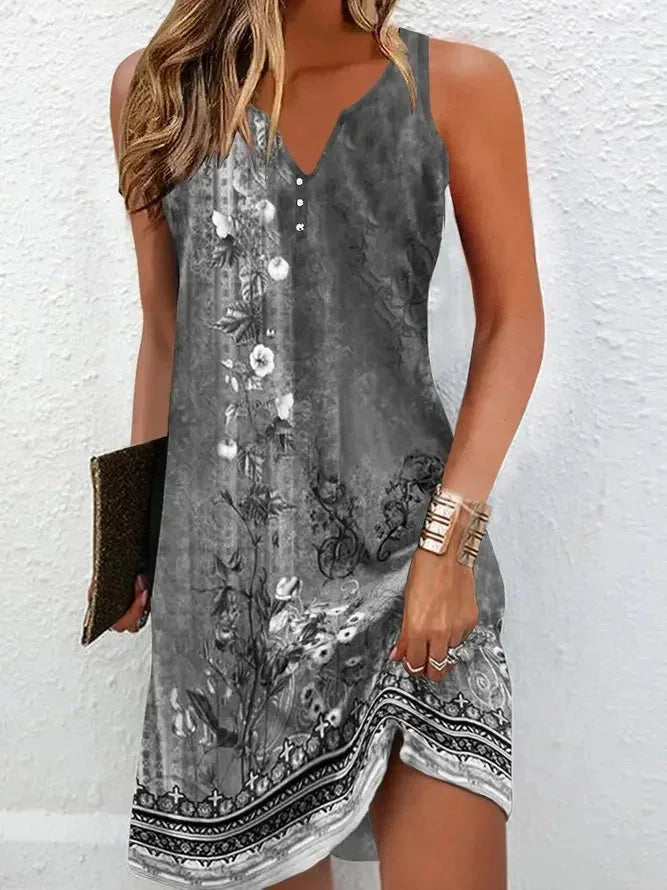Short Bohemian Floral Dress with V-Neck