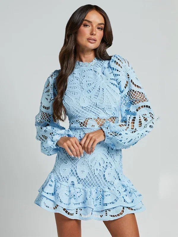 Short Lace Dress with Long Sleeves for Women