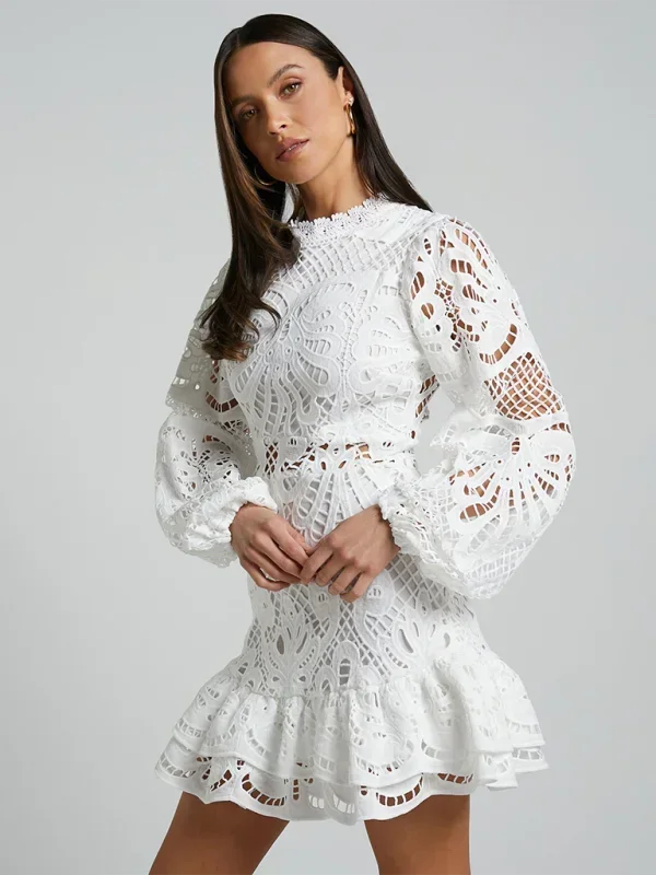 Short Lace Dress with Long Sleeves for Women