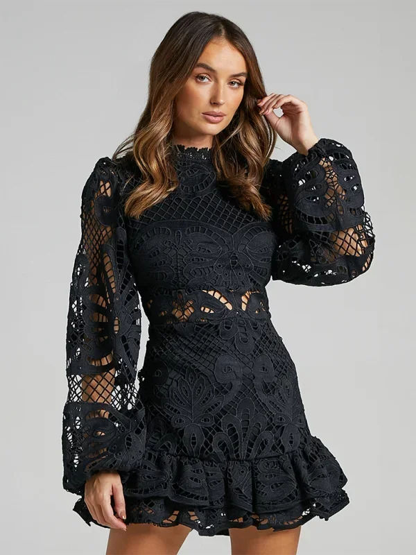 Short Lace Dress with Long Sleeves for Women