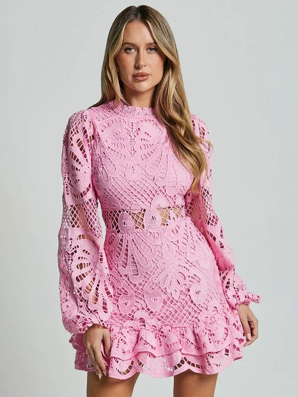 Short Lace Dress with Long Sleeves for Women