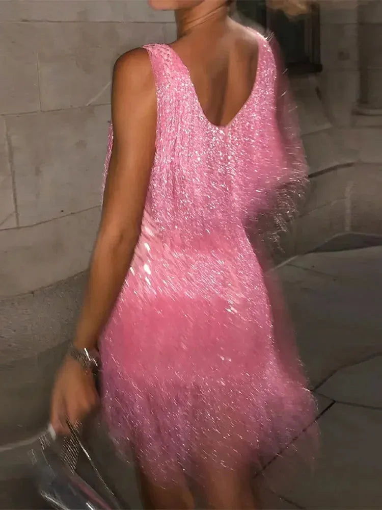 Women's Mini Dress with Shiny Fringes