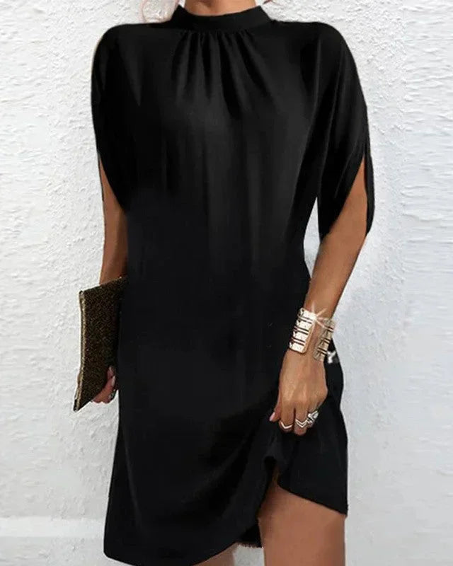 Women's Oversized Flowing Mini Dress with High Neck