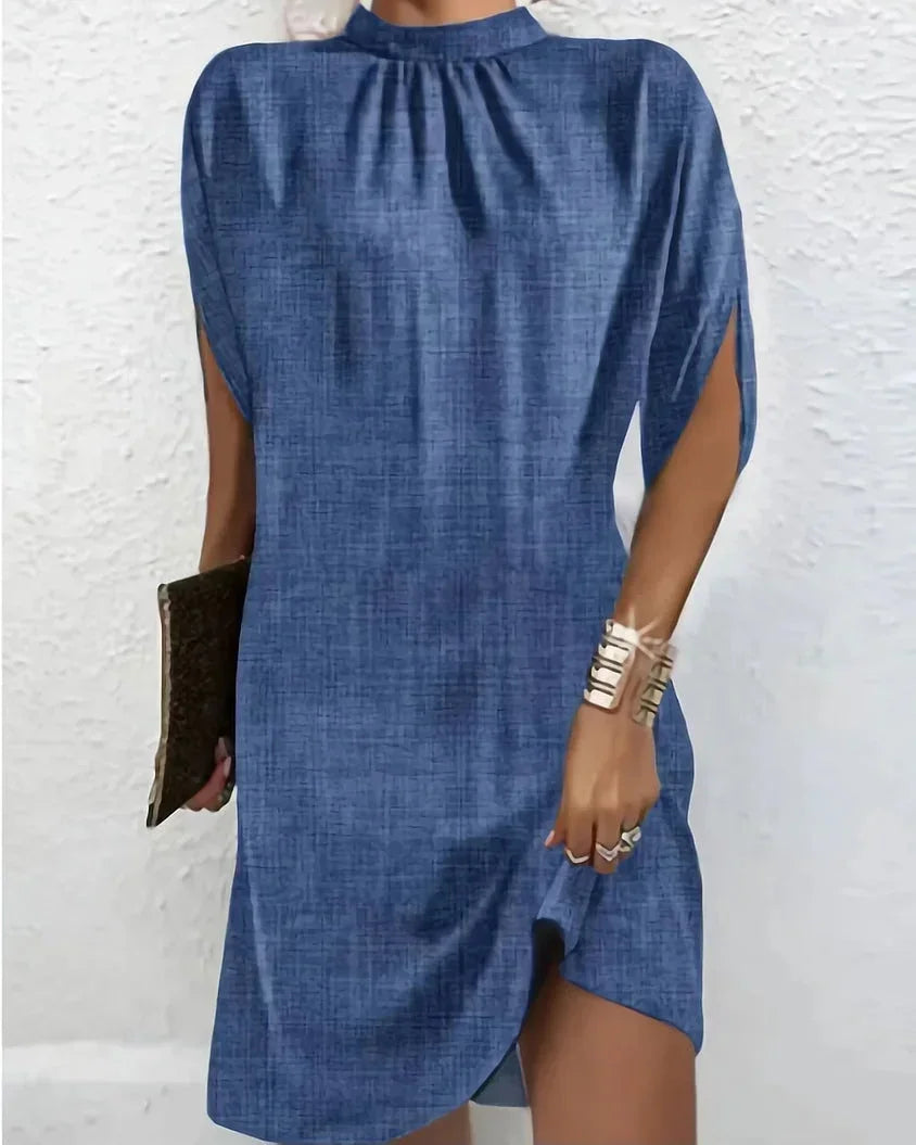 Women's Oversized Flowing Mini Dress with High Neck