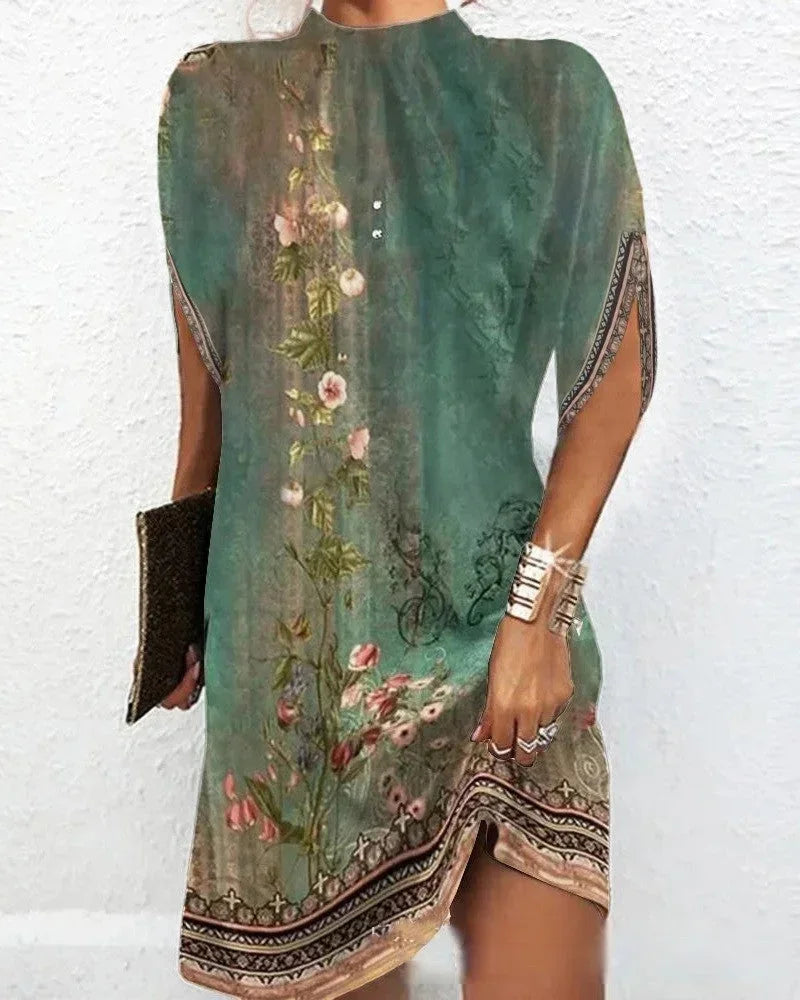 Women's Oversized Flowing Mini Dress with High Neck