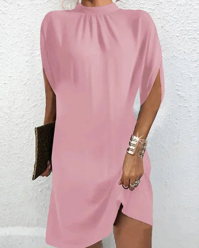 Women's Oversized Flowing Mini Dress with High Neck