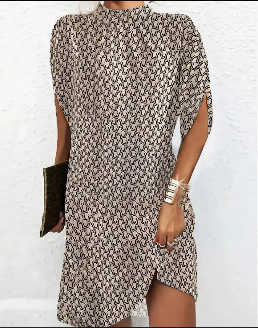 Women's Oversized Flowing Mini Dress with High Neck