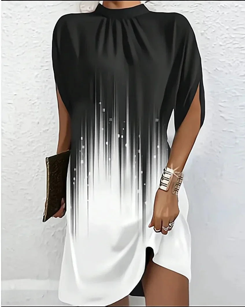 Women's Oversized Flowing Mini Dress with High Neck
