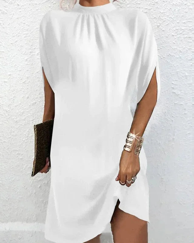 Women's Oversized Flowing Mini Dress with High Neck