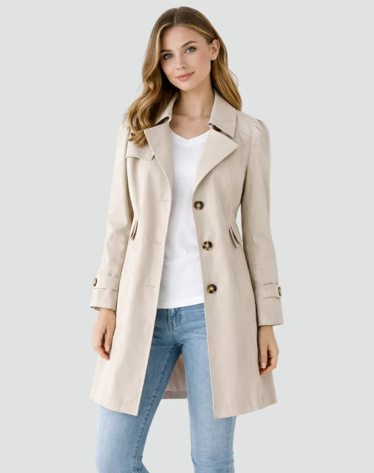 Női trench coat, sálszerű gallérral és gombokkal