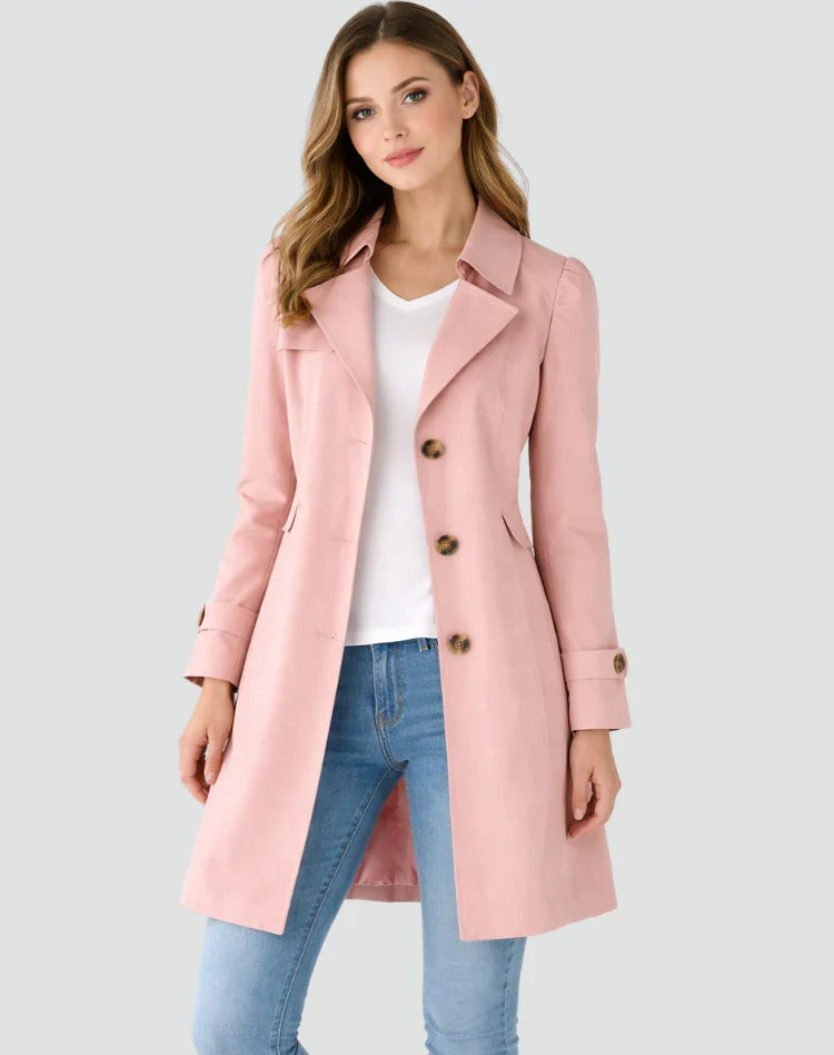 Női trench coat, sálszerű gallérral és gombokkal