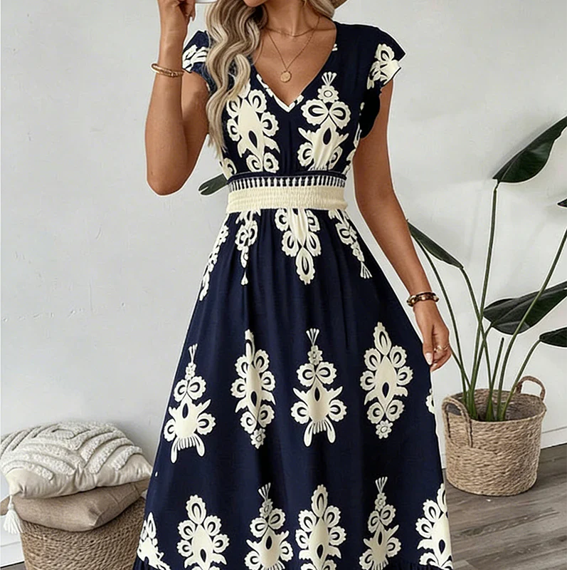 Robe Maxi Bohème Brodée à Col V pour Femme