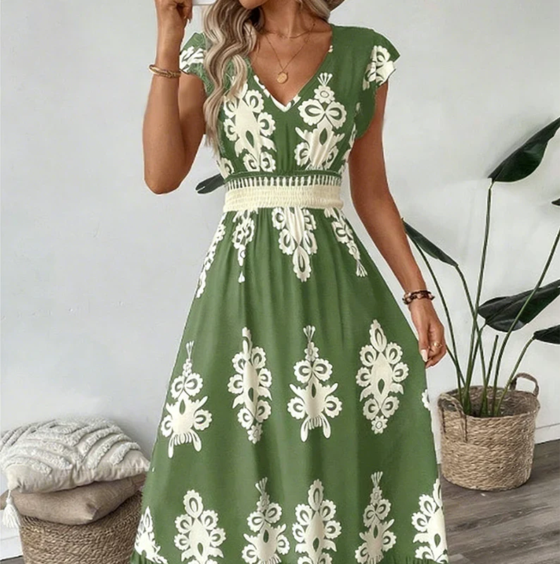 Robe Maxi Bohème Brodée à Col V pour Femme
