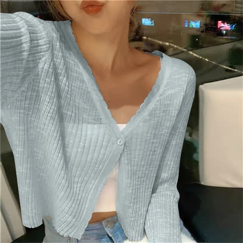 Gilet léger à boutons et col en V pour femme