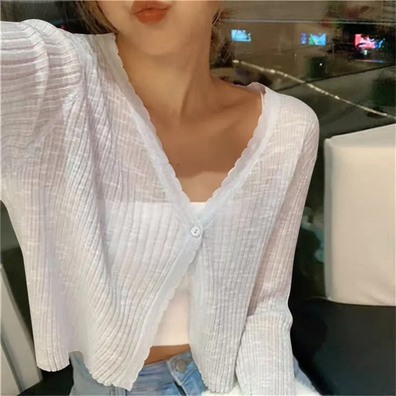 Gilet léger à boutons et col en V pour femme
