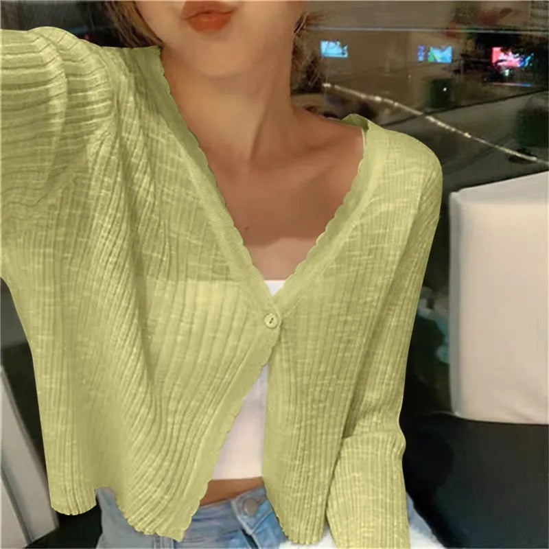 Gilet léger à boutons et col en V pour femme