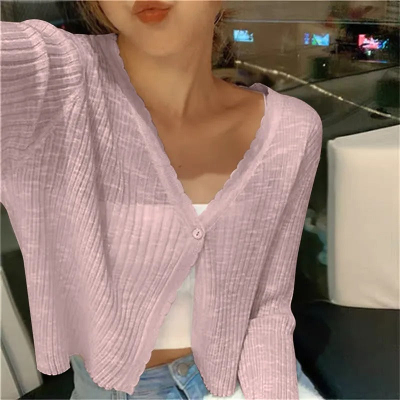 Gilet léger à boutons et col en V pour femme
