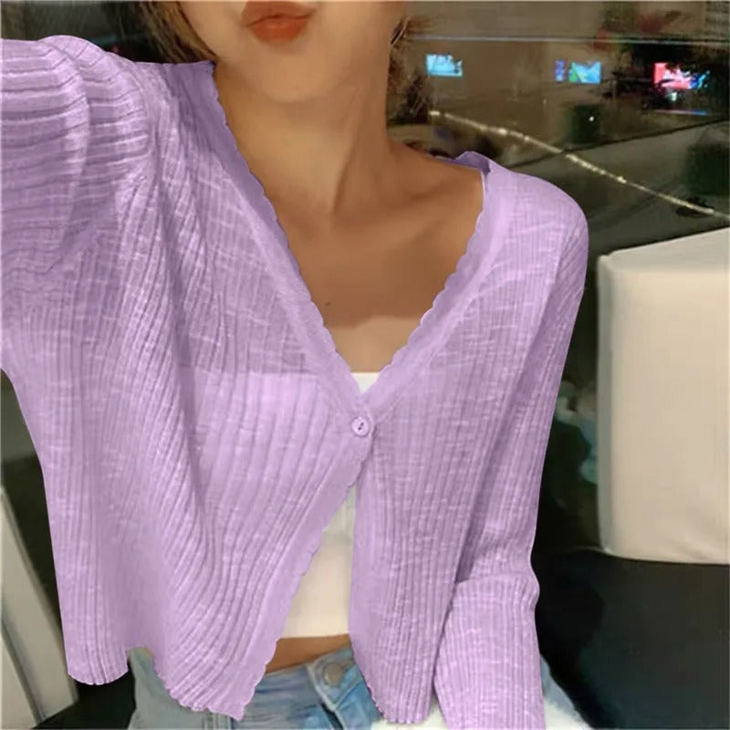Gilet léger à boutons et col en V pour femme