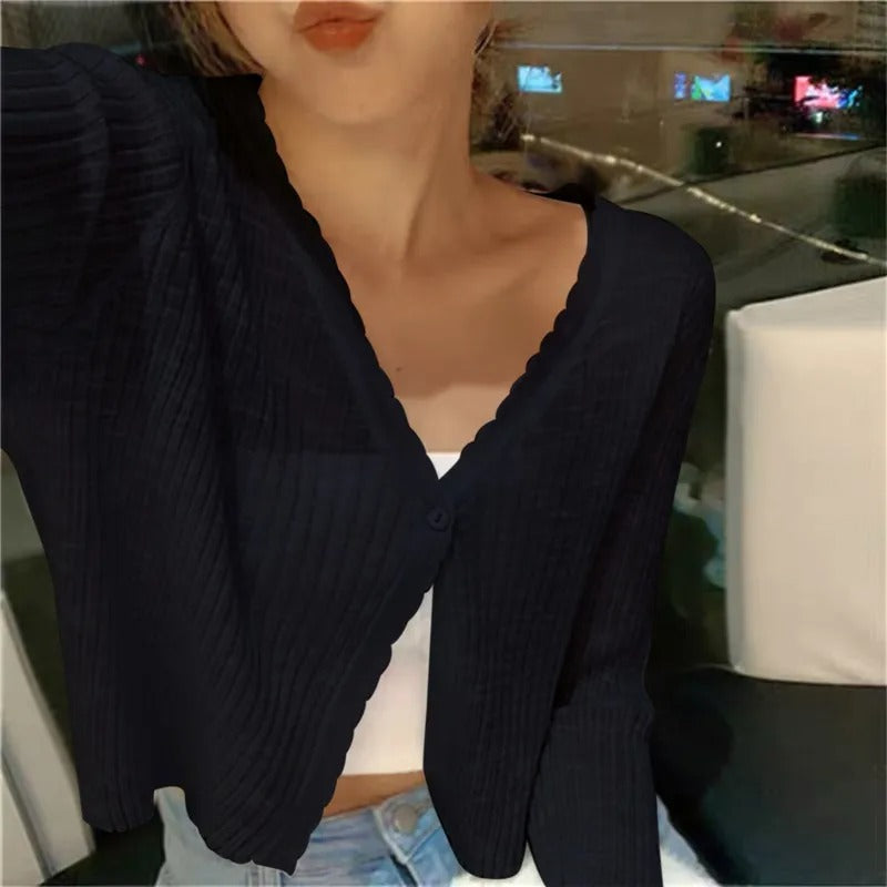 Gilet léger à boutons et col en V pour femme