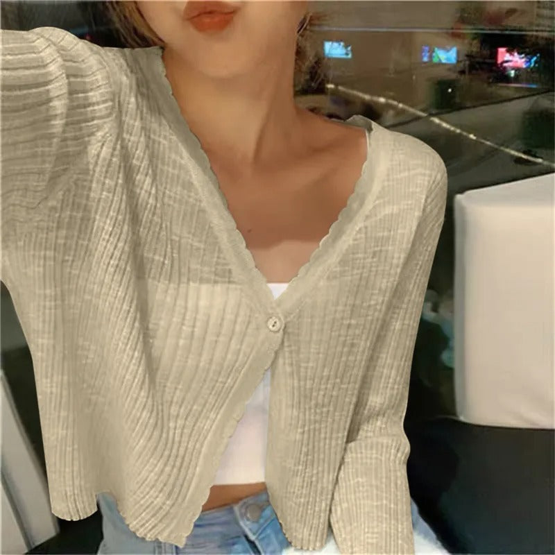Gilet léger à boutons et col en V pour femme