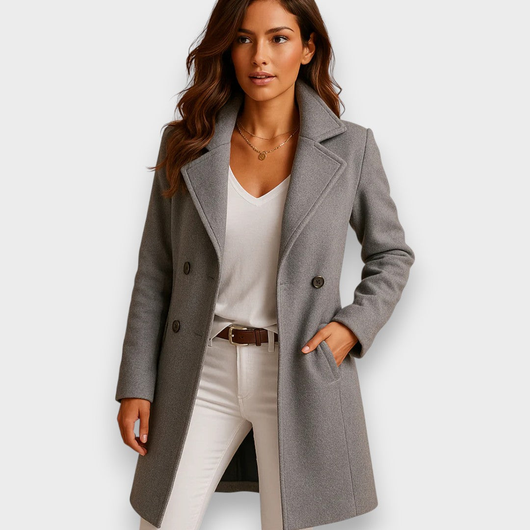 Elegant Long Women’s Coat with Notched Lapel Collar