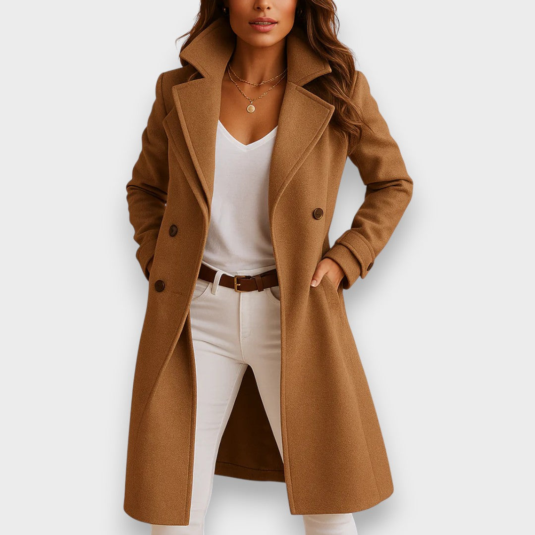 Elegant Long Women’s Coat with Notched Lapel Collar