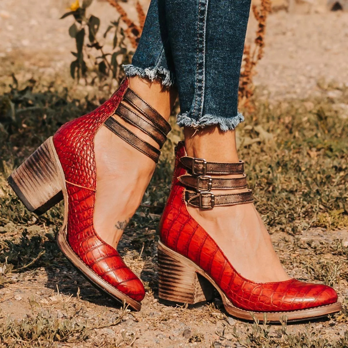 Chaussures en cuir à bride de cheville confortables