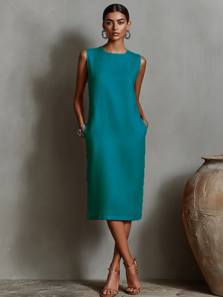 Vestido ajustado sin mangas con cuello redondo para mujer